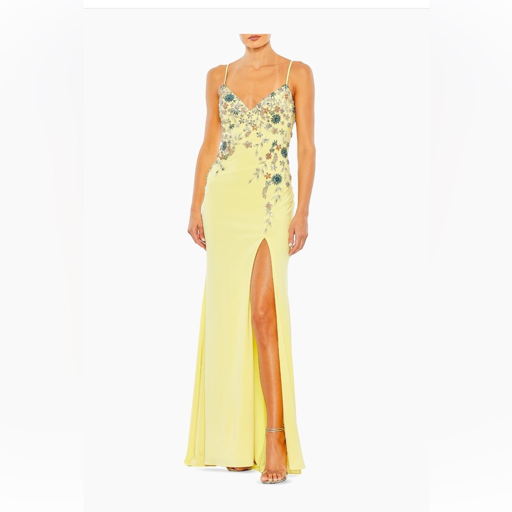 NEW Mac Duggal Floral Beaded Column Gown